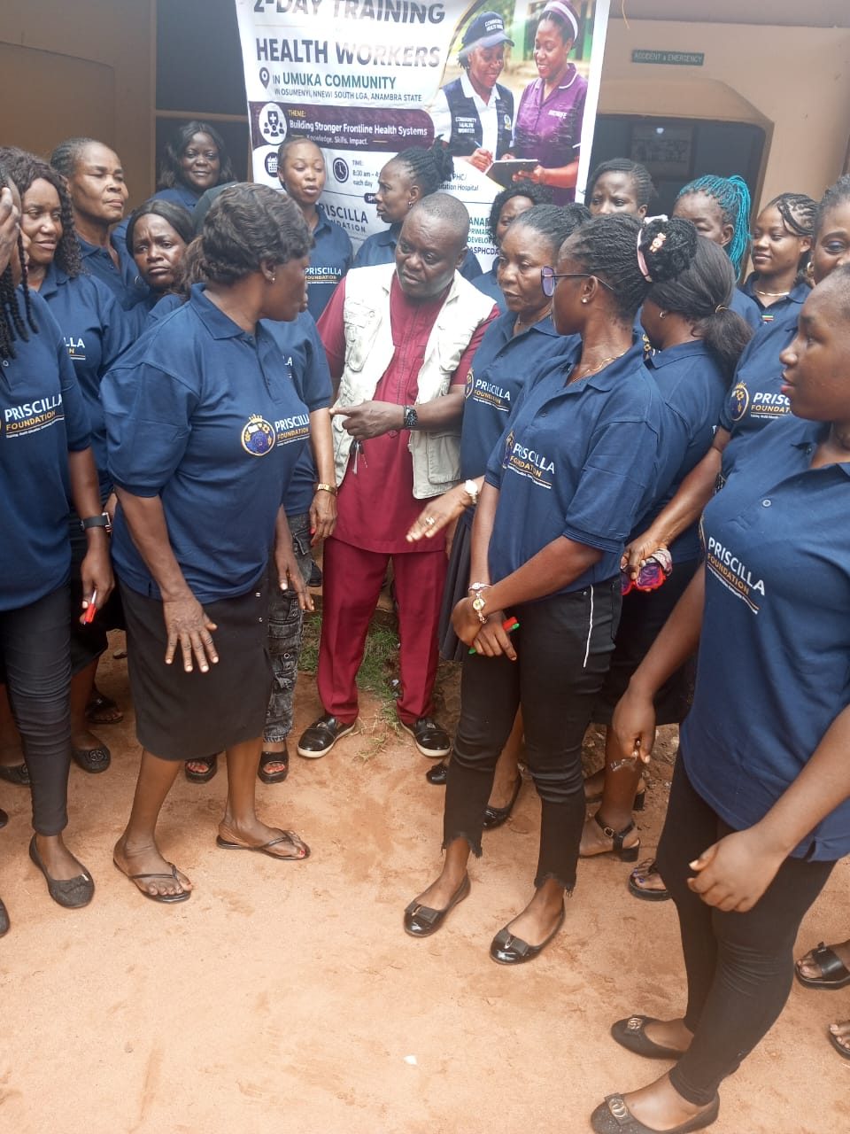 Field briefing with health workers outdoors
