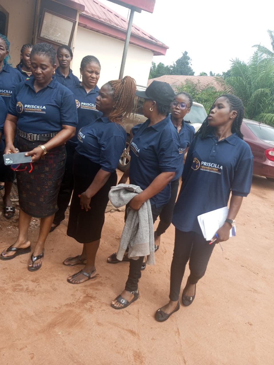 Health workers arriving at the training venue